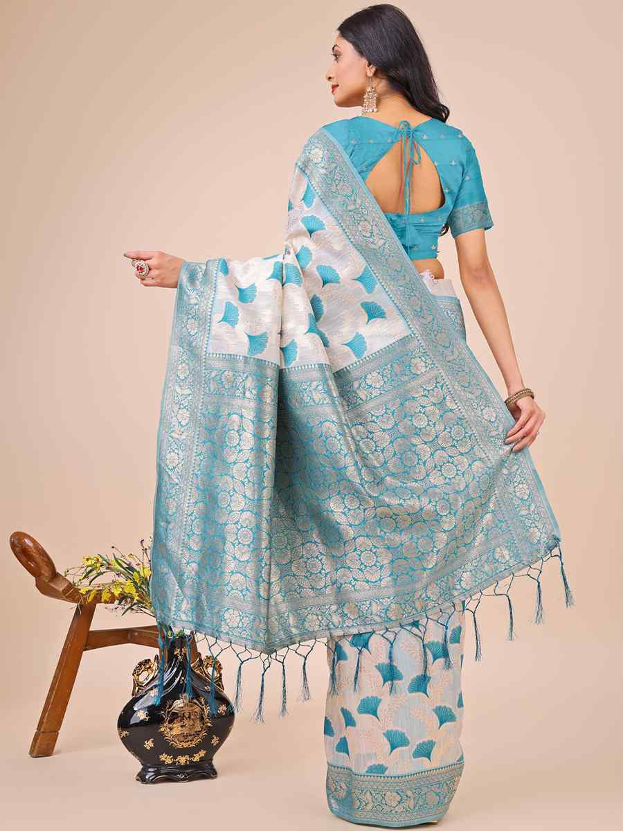 Off-White Linen Cotton Handwoven Festival Wedding Fancy Heavy Border Saree