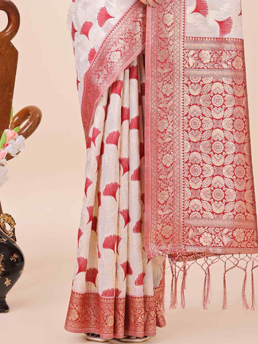 Off-White Linen Cotton Handwoven Festival Wedding Fancy Heavy Border Saree