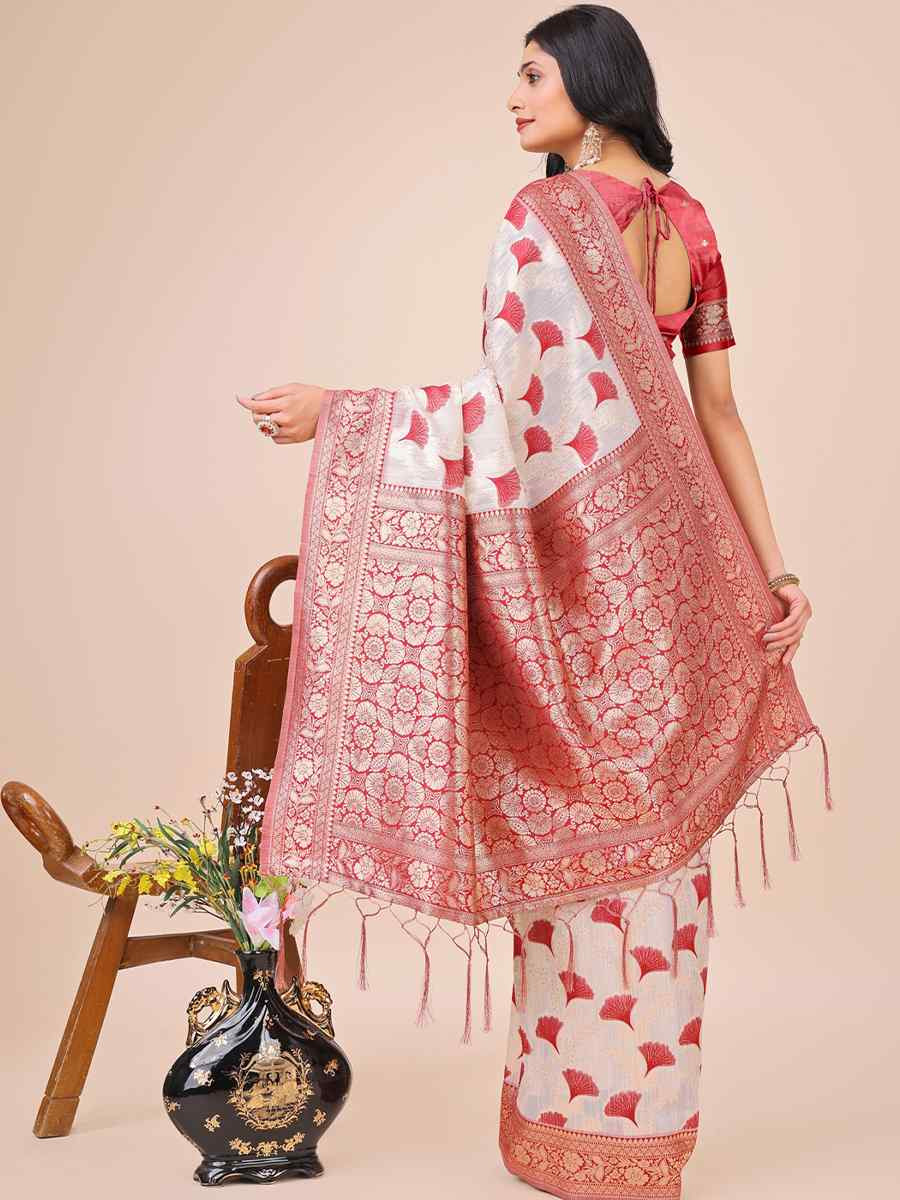 Off-White Linen Cotton Handwoven Festival Wedding Fancy Heavy Border Saree