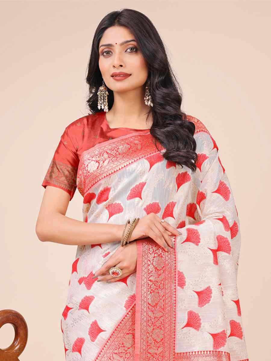 Off-White Linen Cotton Handwoven Festival Wedding Fancy Heavy Border Saree