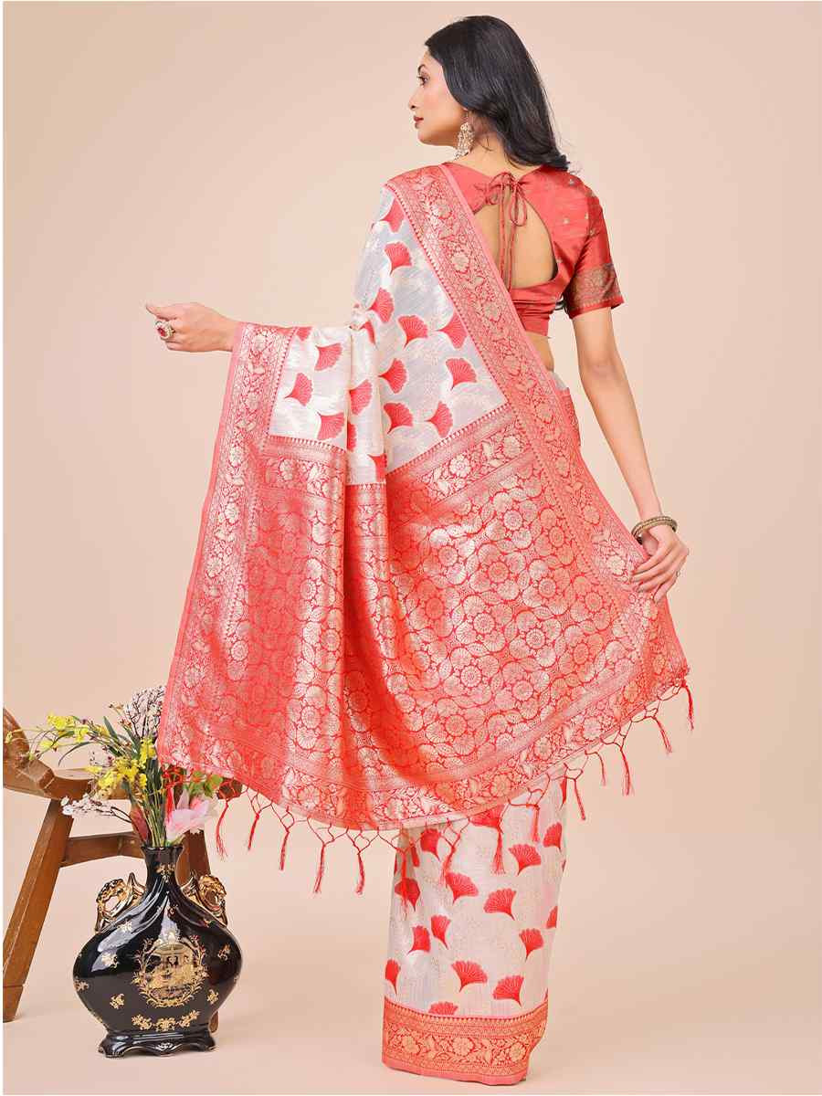 Off-White Linen Cotton Handwoven Festival Wedding Fancy Heavy Border Saree