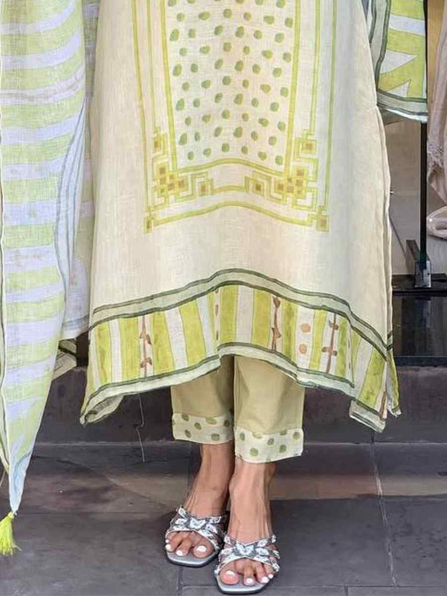 Off White Linen Silk Embroidery Party Wedding Festival Casual Ready Pant Salwar Kameez