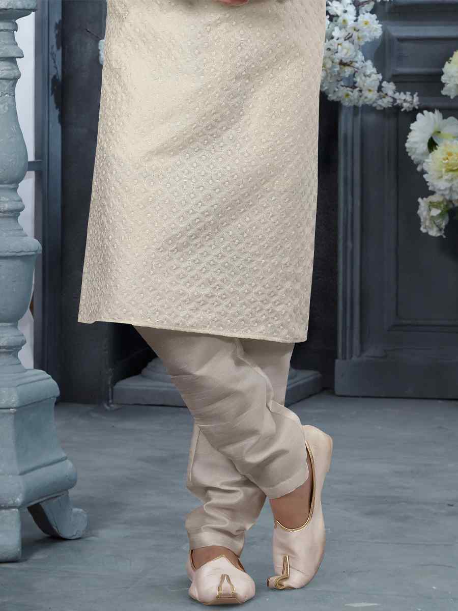 Off White Lucknowi Woven Festival Party Kurta