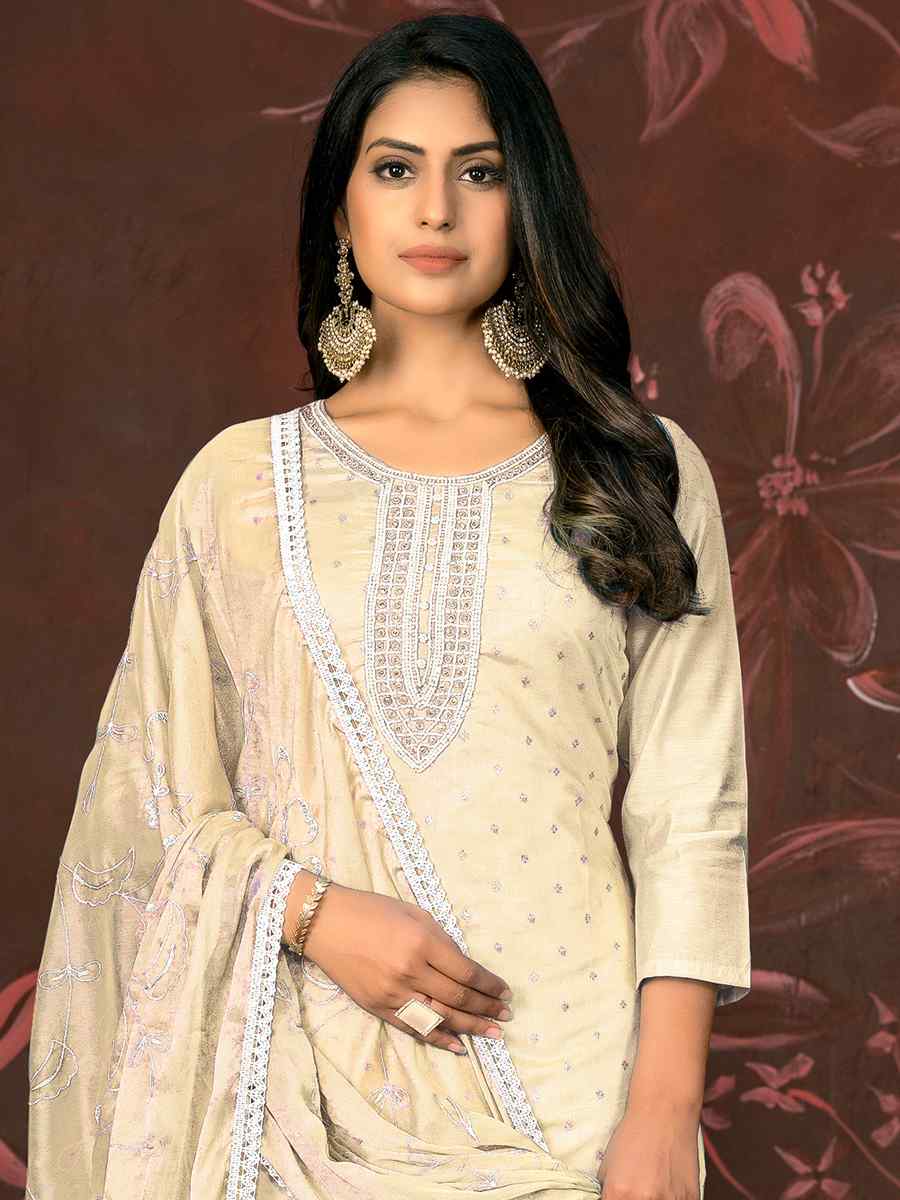 Off White Modal Cotton Embroidered Casual Festival Pant Salwar Kameez