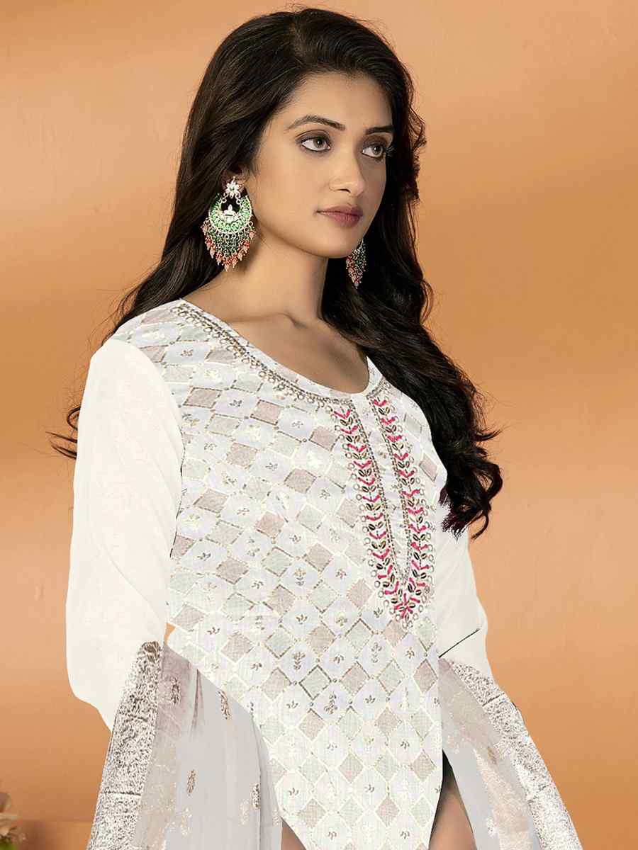 Off White Modal Silk Embroidered Casual Festival Pant Salwar Kameez