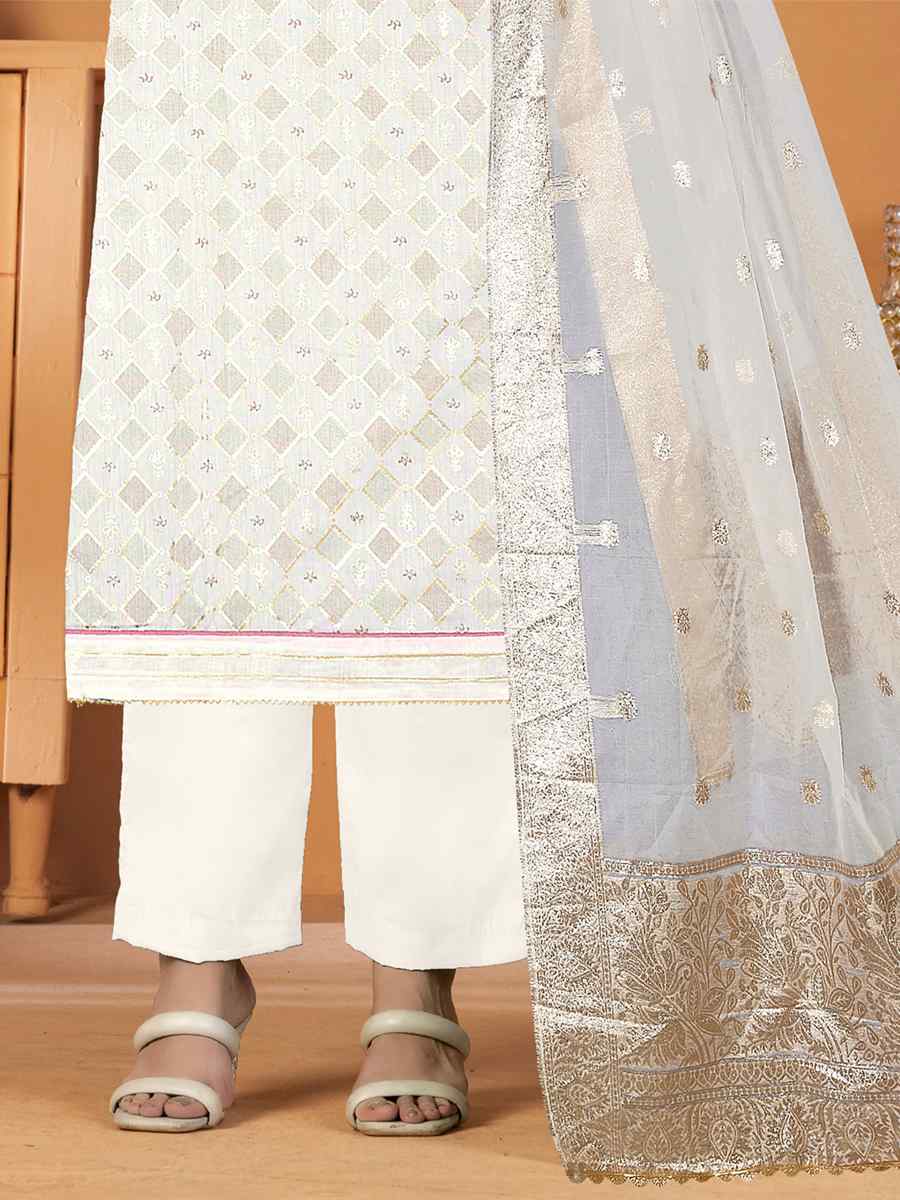 Off White Modal Silk Embroidered Casual Festival Pant Salwar Kameez