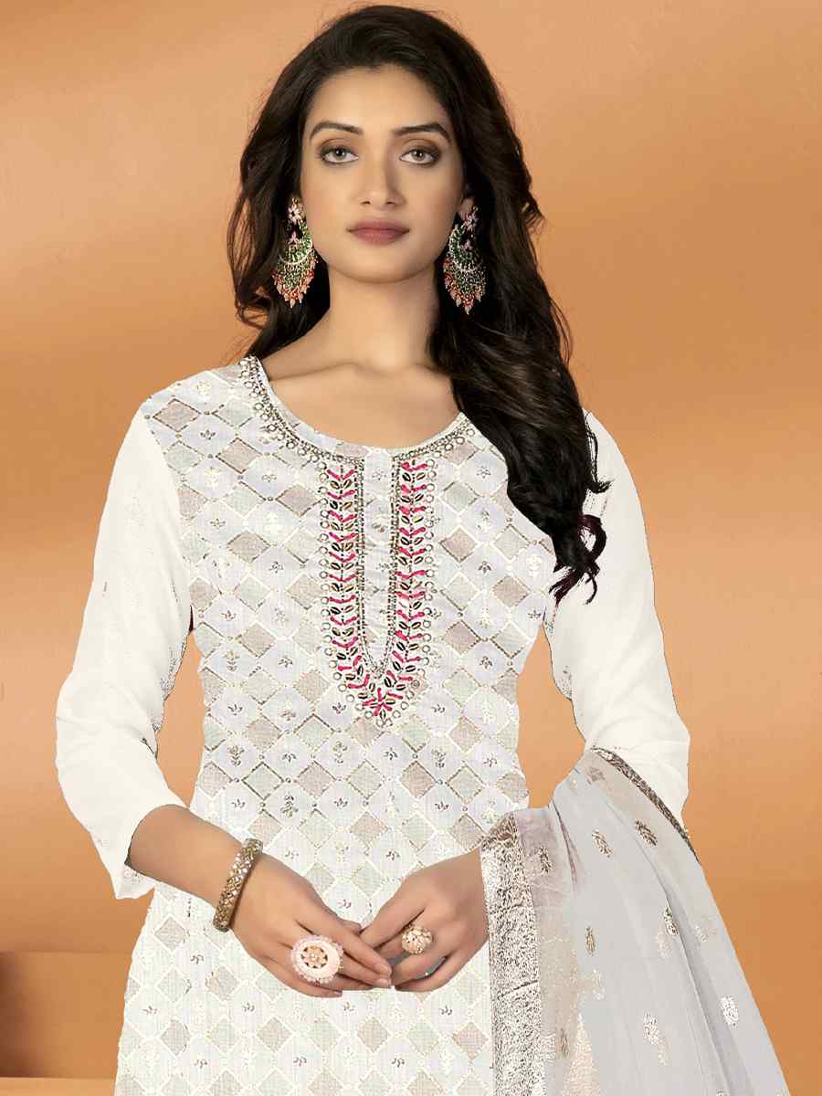 Off White Modal Silk Embroidered Casual Festival Pant Salwar Kameez