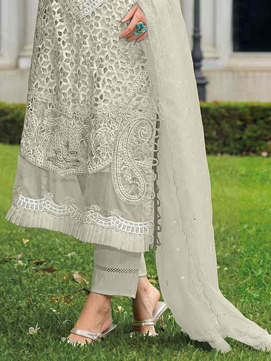 Off-White Naylon Organza Embroidered Festival Wedding Pant Salwar Kameez