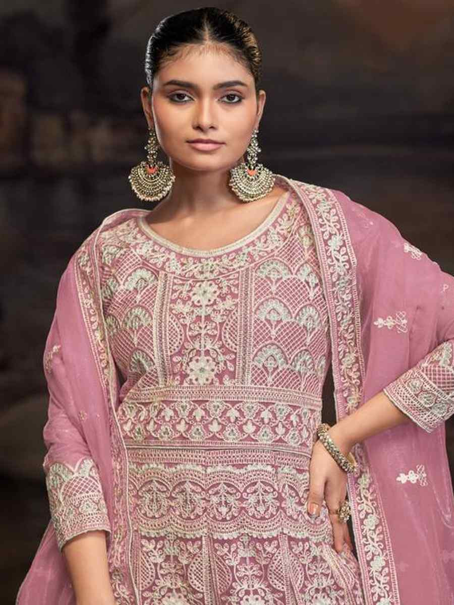 Off-White Net Embroidered Festival Wedding Anarkali Salwar Kameez