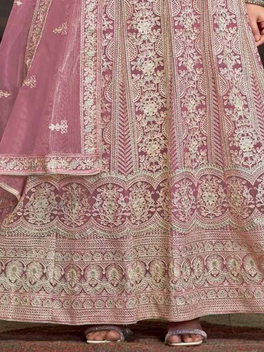 Off-White Net Embroidered Festival Wedding Anarkali Salwar Kameez