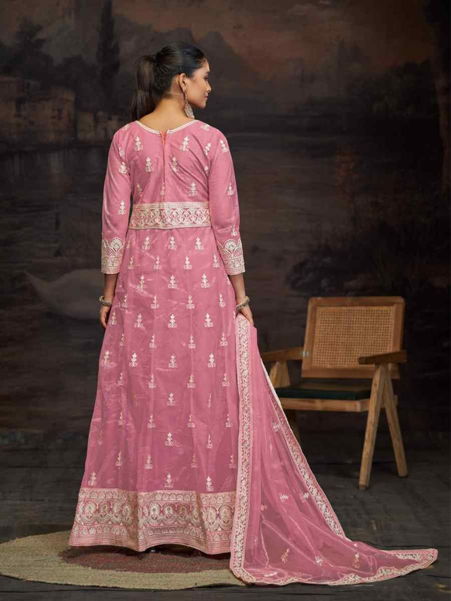Off-White Net Embroidered Festival Wedding Anarkali Salwar Kameez