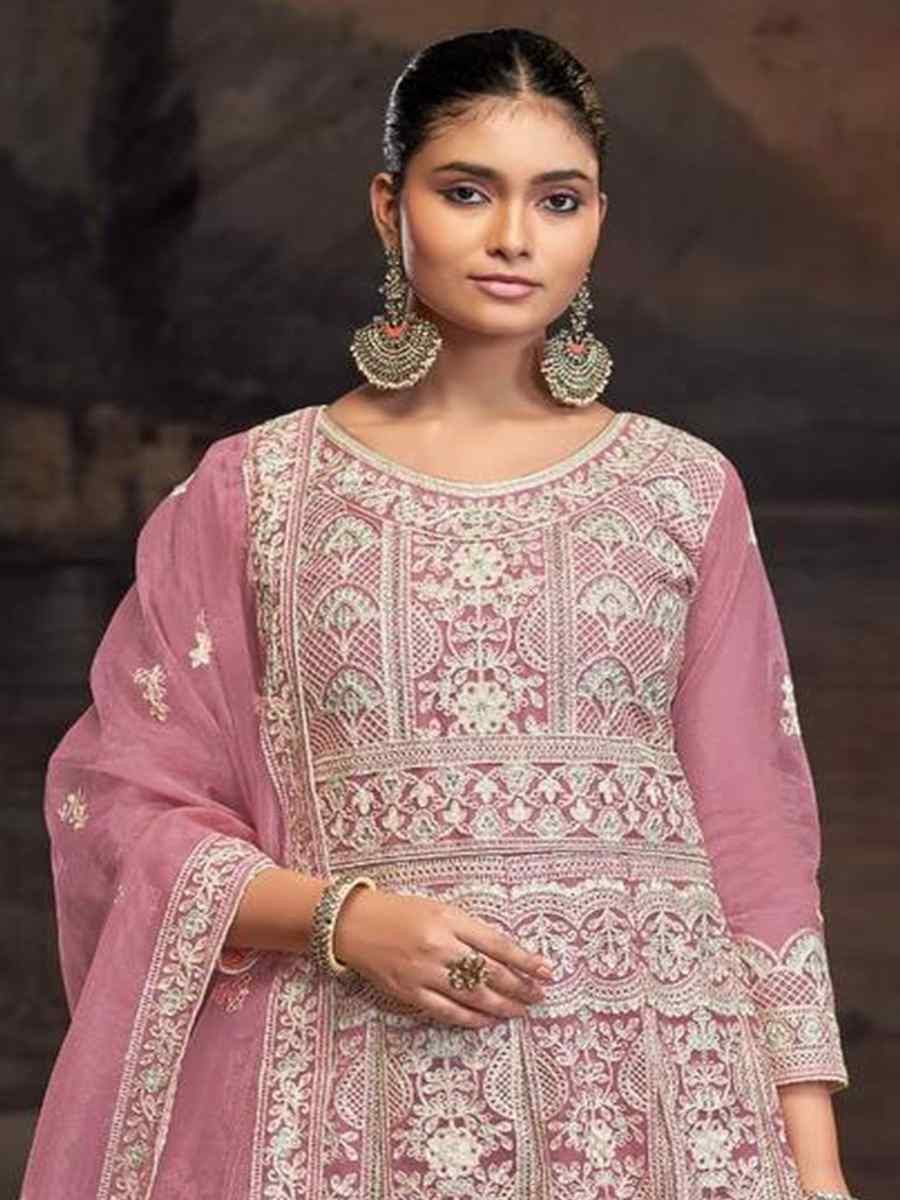 Off-White Net Embroidered Festival Wedding Anarkali Salwar Kameez