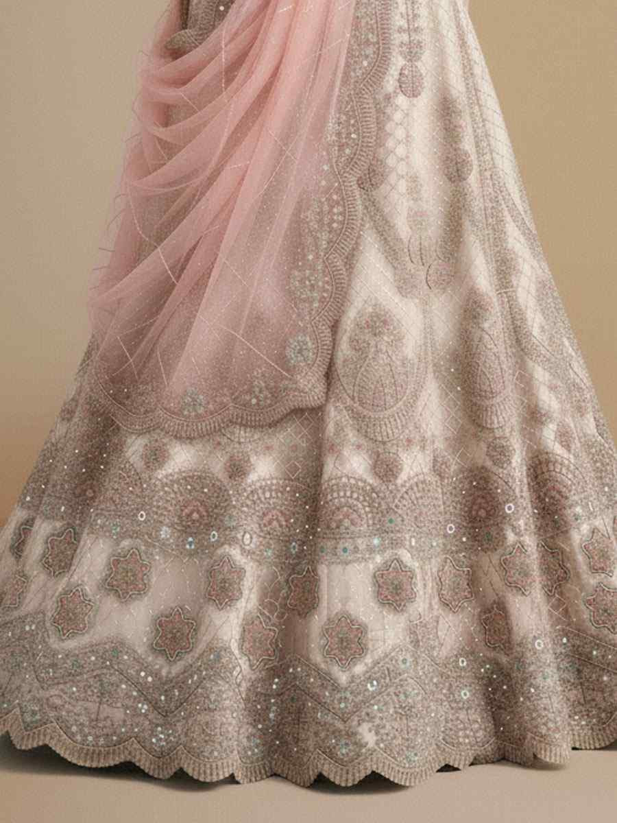 Off White Net Embroidered Wedding Reception Festival Heavy Border Lehenga Choli