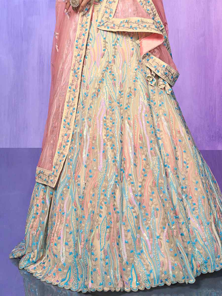 Off White Organza Embroidered Bridal Reception Heavy Border Lehenga Choli