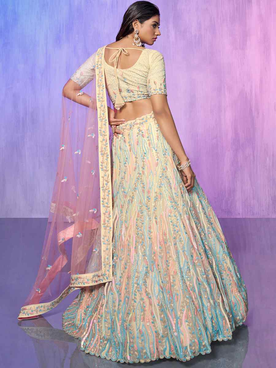 Off White Organza Embroidered Bridal Reception Heavy Border Lehenga Choli