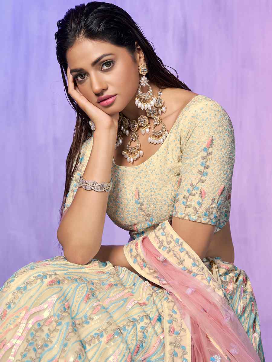 Off White Organza Embroidered Bridal Reception Heavy Border Lehenga Choli