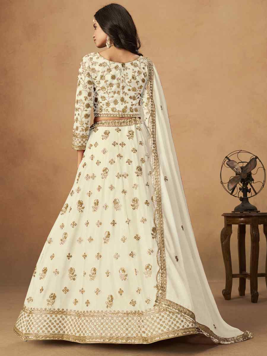 Off-White Organza Embroidered Bridal Wedding Reception Festival Heavy Border Lehenga Choli