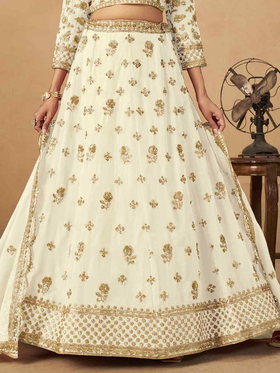 Off-White Organza Embroidered Bridal Wedding Reception Festival Heavy Border Lehenga Choli