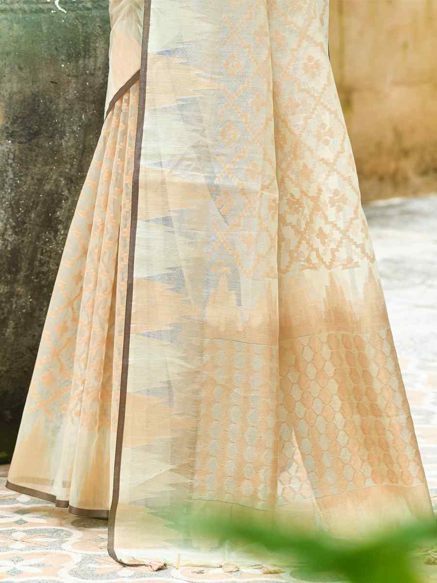 Off White Organza Silk Handwoven Party Festival Heavy Border Saree