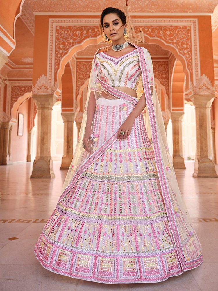 Off-White Organza Wedding Embroidered Lehenga Choli