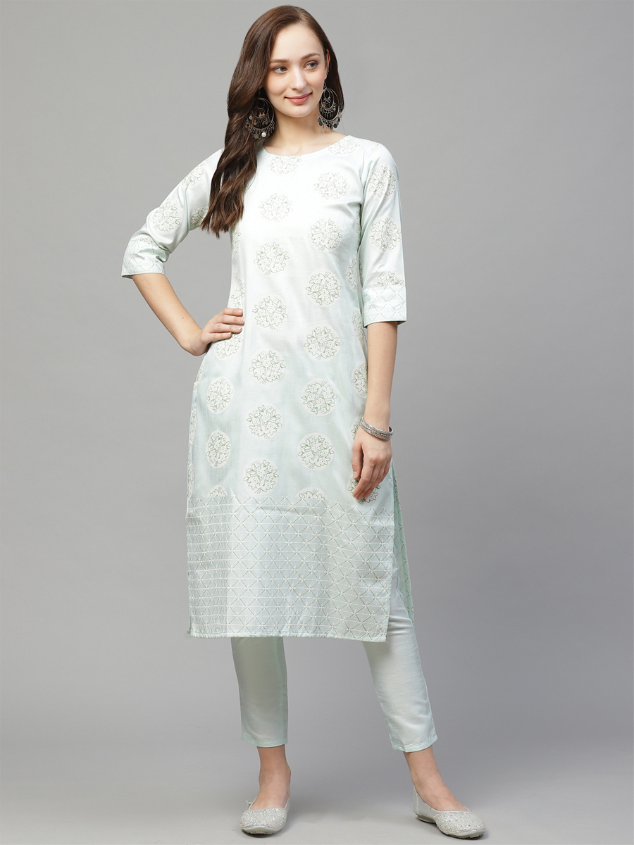 Off White Poly Silk Printed Festival Casual Kurti