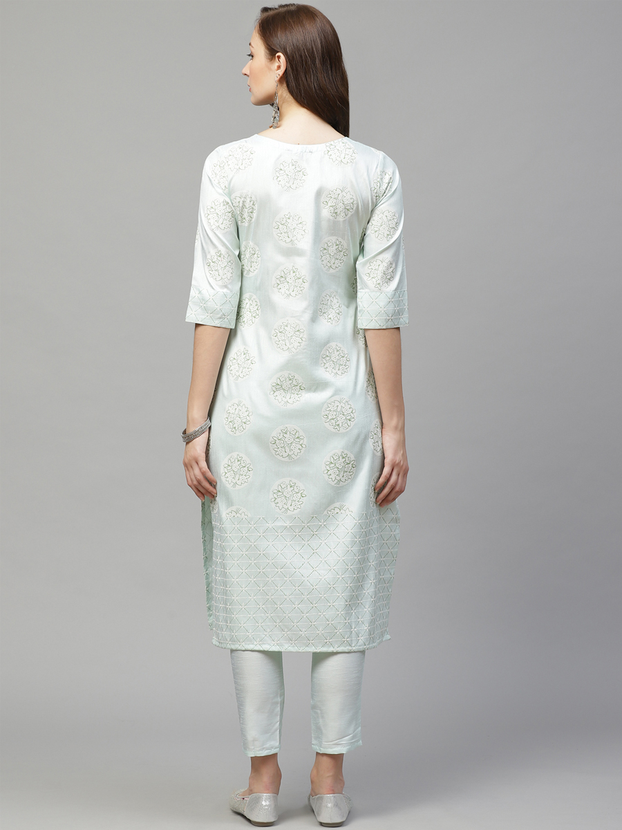 Off White Poly Silk Printed Festival Casual Kurti