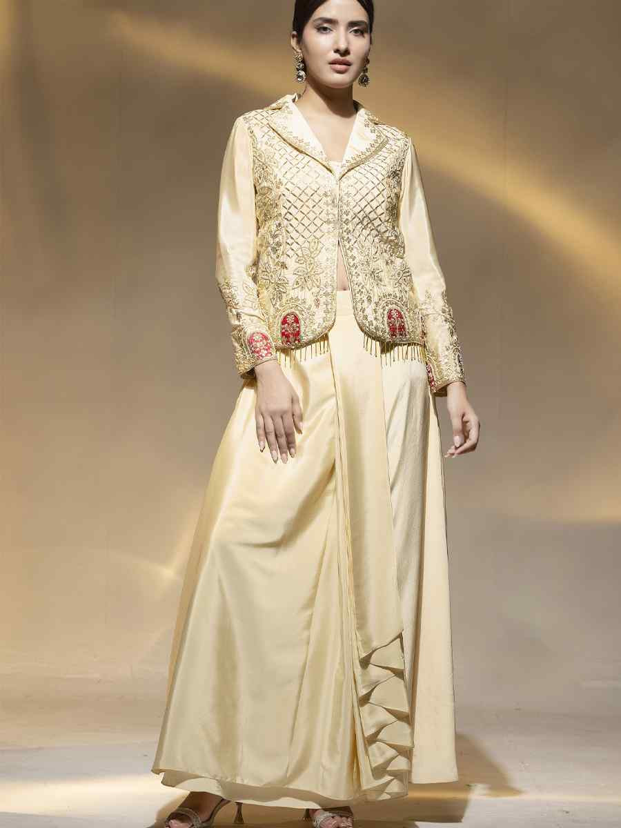 Off-White Premium Crepe Embroidered Festival Wedding Party Kurti Bottom Women Wear