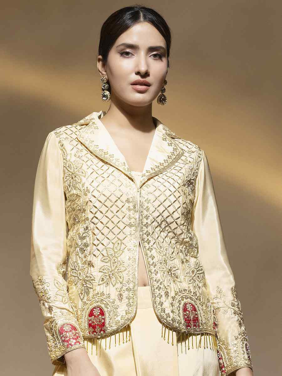 Off-White Premium Crepe Embroidered Festival Wedding Party Kurti Bottom Women Wear