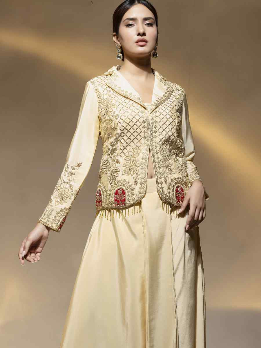 Off-White Premium Crepe Embroidered Festival Wedding Party Kurti Bottom Women Wear