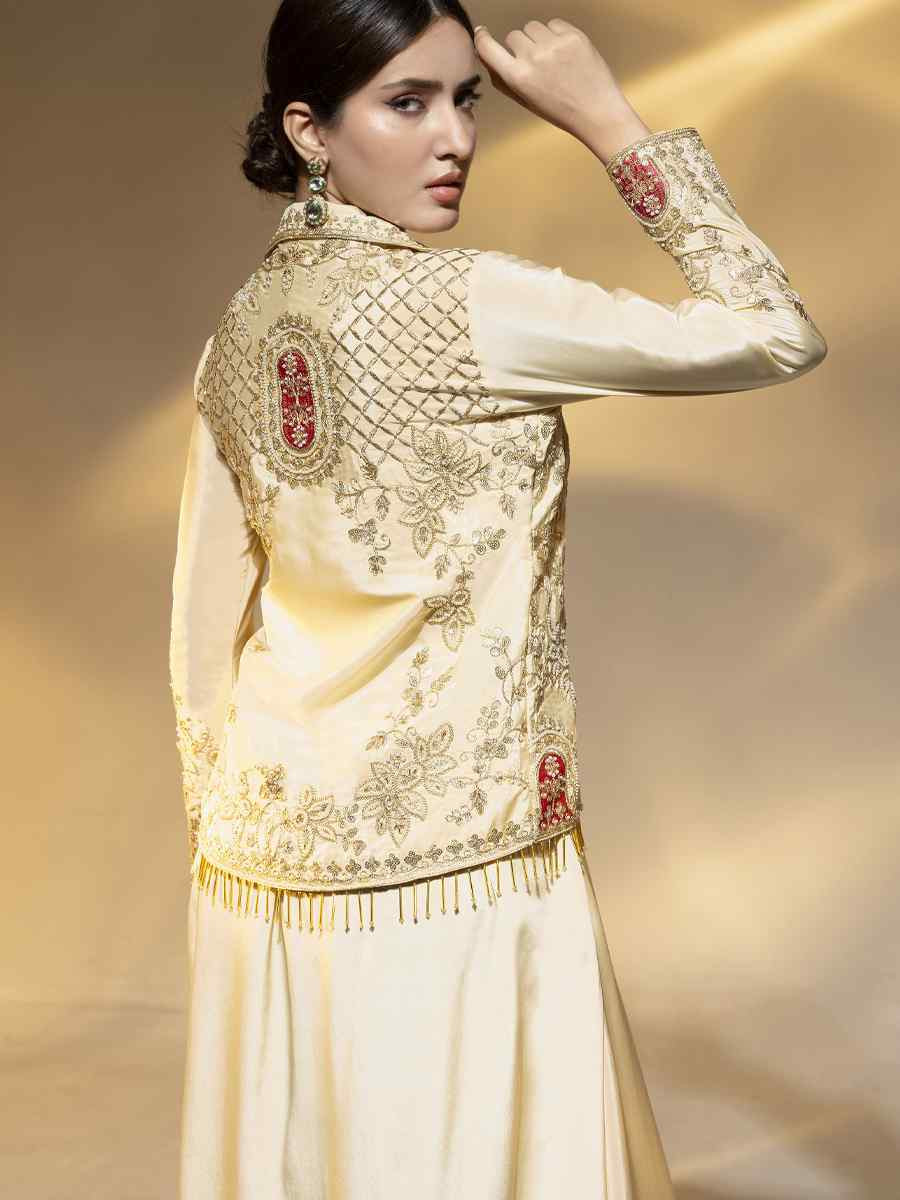 Off-White Premium Crepe Embroidered Festival Wedding Party Kurti Bottom Women Wear