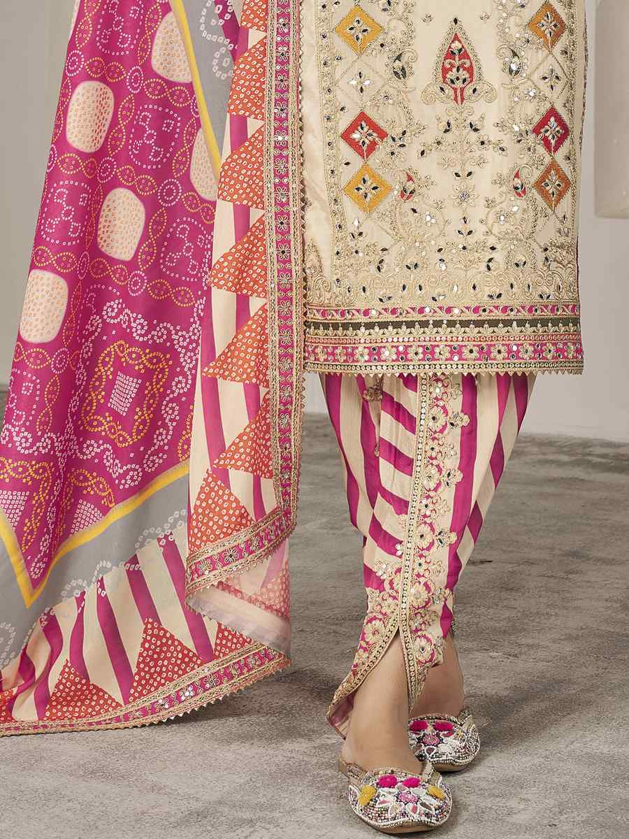 Off-White Premium Fiber Chinnon Embroidery Party Wedding Festival Casual Ready Cape Style Salwar Kameez