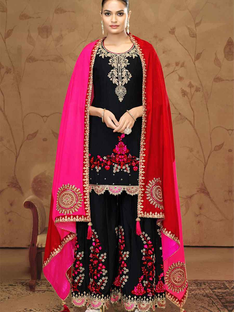 Off-White Premium Fiber Chinnon Embroidery Party Wedding Festival Casual Ready Palazzo Pant Salwar Kameez
