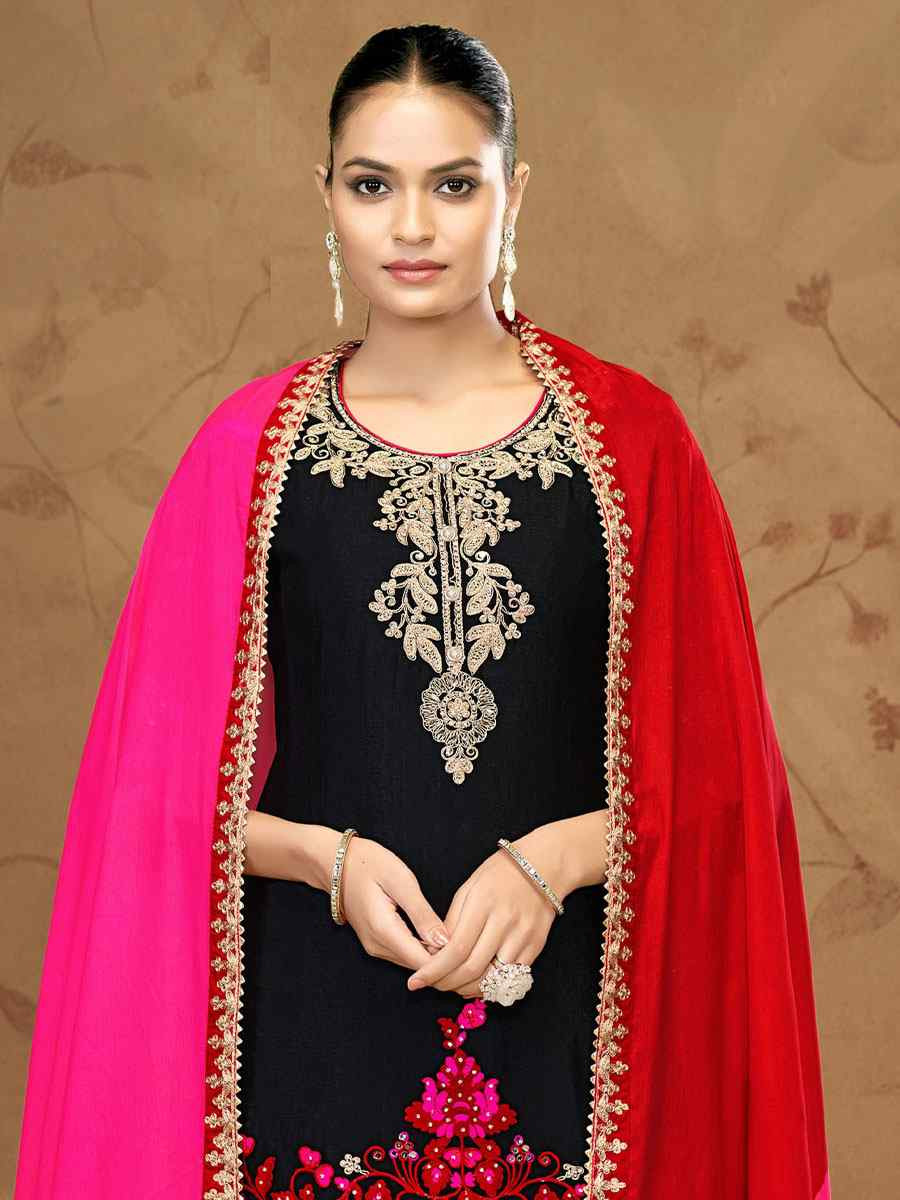 Off-White Premium Fiber Chinnon Embroidery Party Wedding Festival Casual Ready Palazzo Pant Salwar Kameez