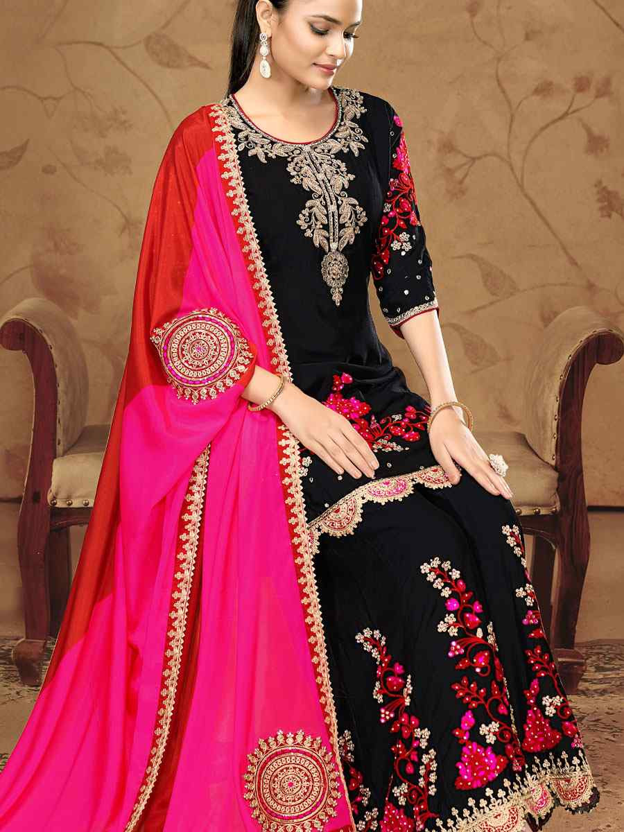 Off-White Premium Fiber Chinnon Embroidery Party Wedding Festival Casual Ready Palazzo Pant Salwar Kameez