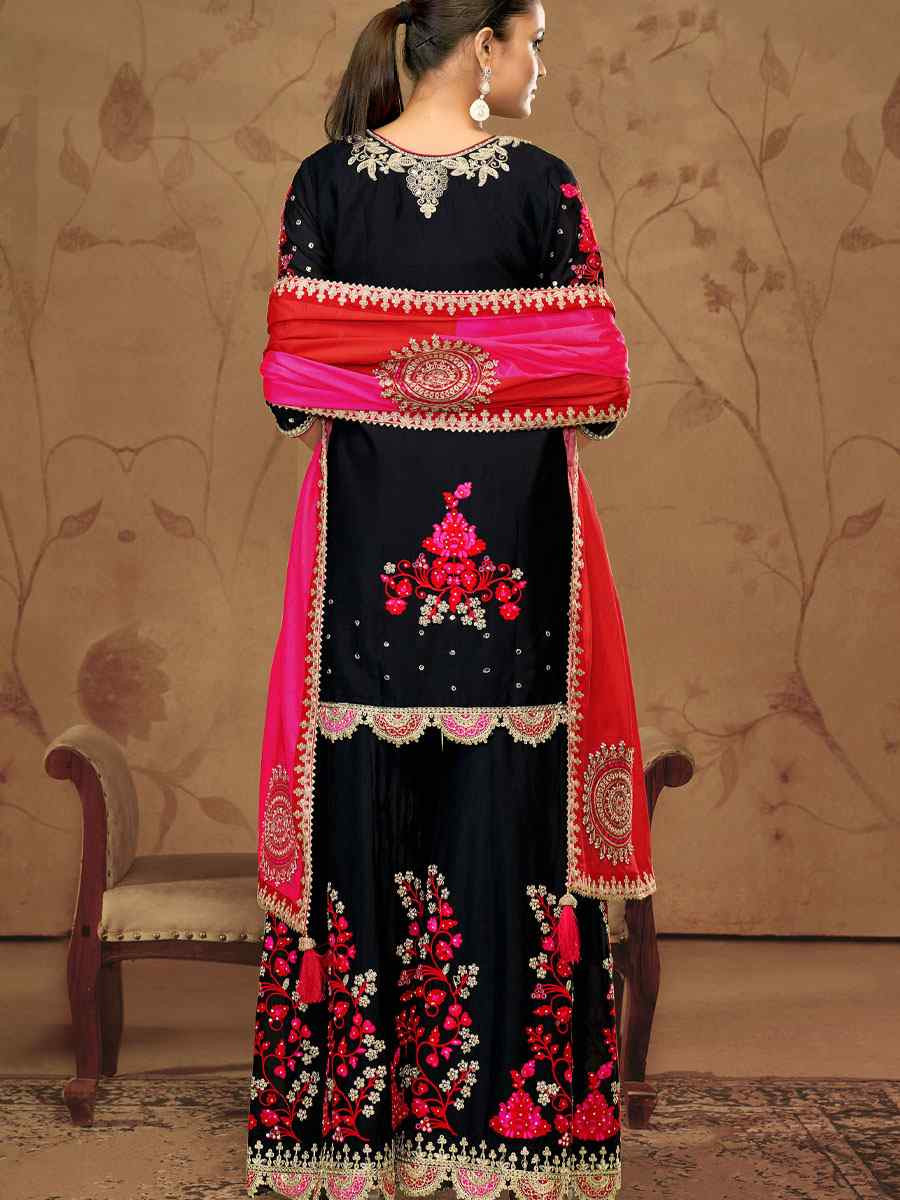 Off-White Premium Fiber Chinnon Embroidery Party Wedding Festival Casual Ready Palazzo Pant Salwar Kameez