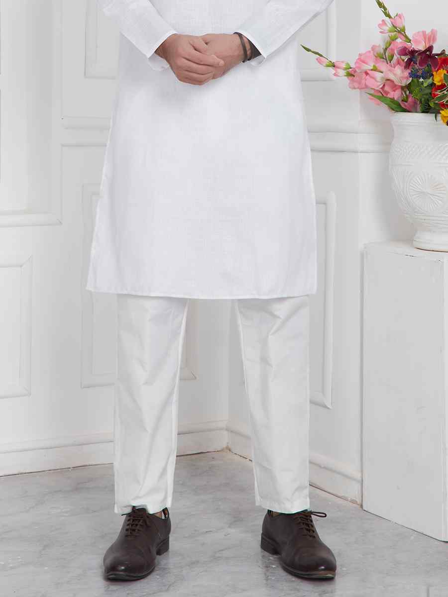 Off White Premium Linen Cotton Printed Festival Casual Kurta