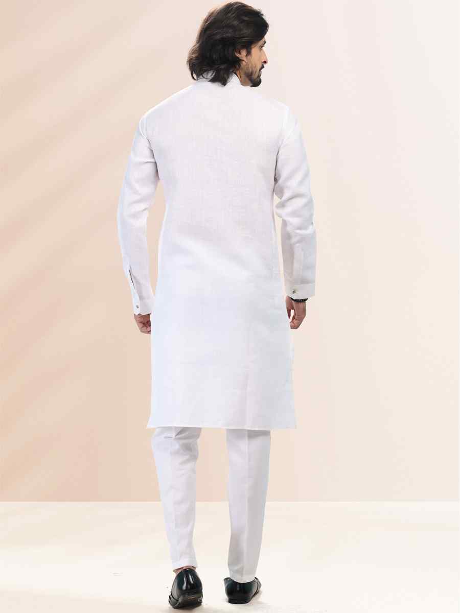 Off White Premium Linen Cotton Woven Festival Party Kurta