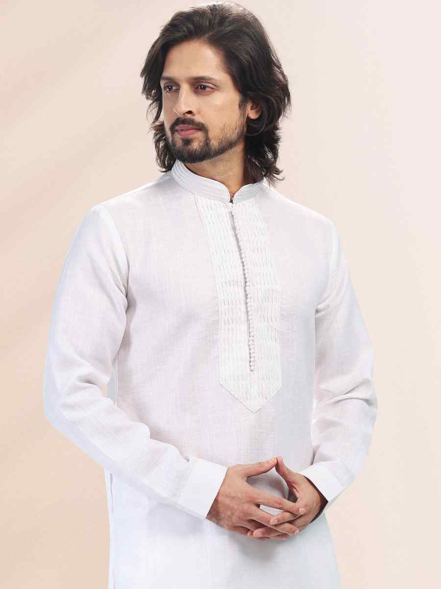 Off White Premium Linen Cotton Woven Festival Party Kurta