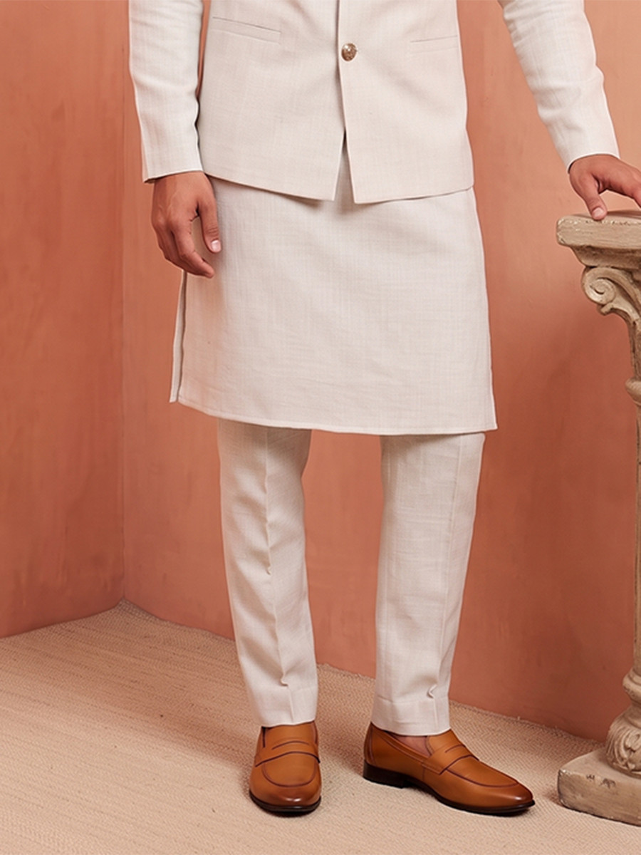Off White Premium Linen Embroidery Festival Wedding Party Mens Kurta with Jacket