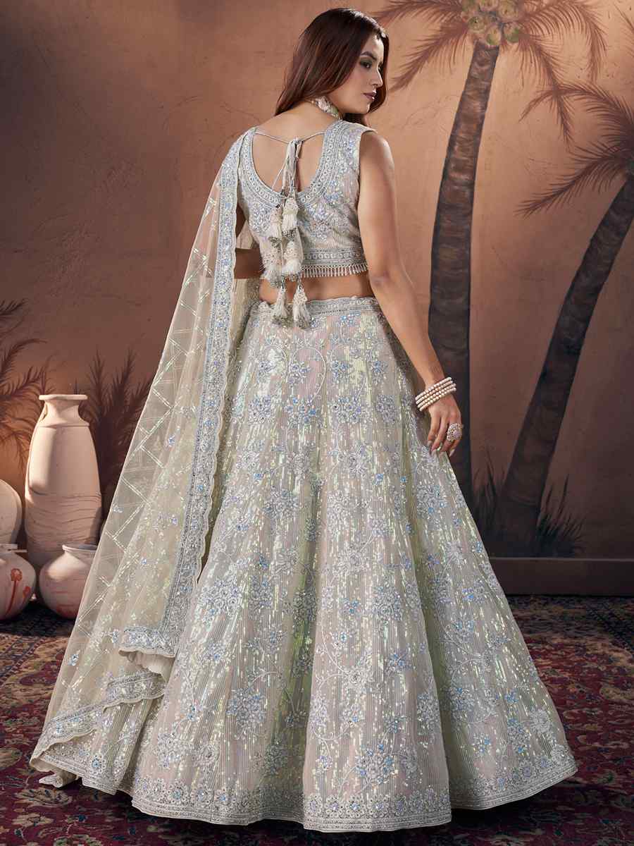 Off White Premium Net Embroidered Bridal Wedding Heavy Border Lehenga Choli