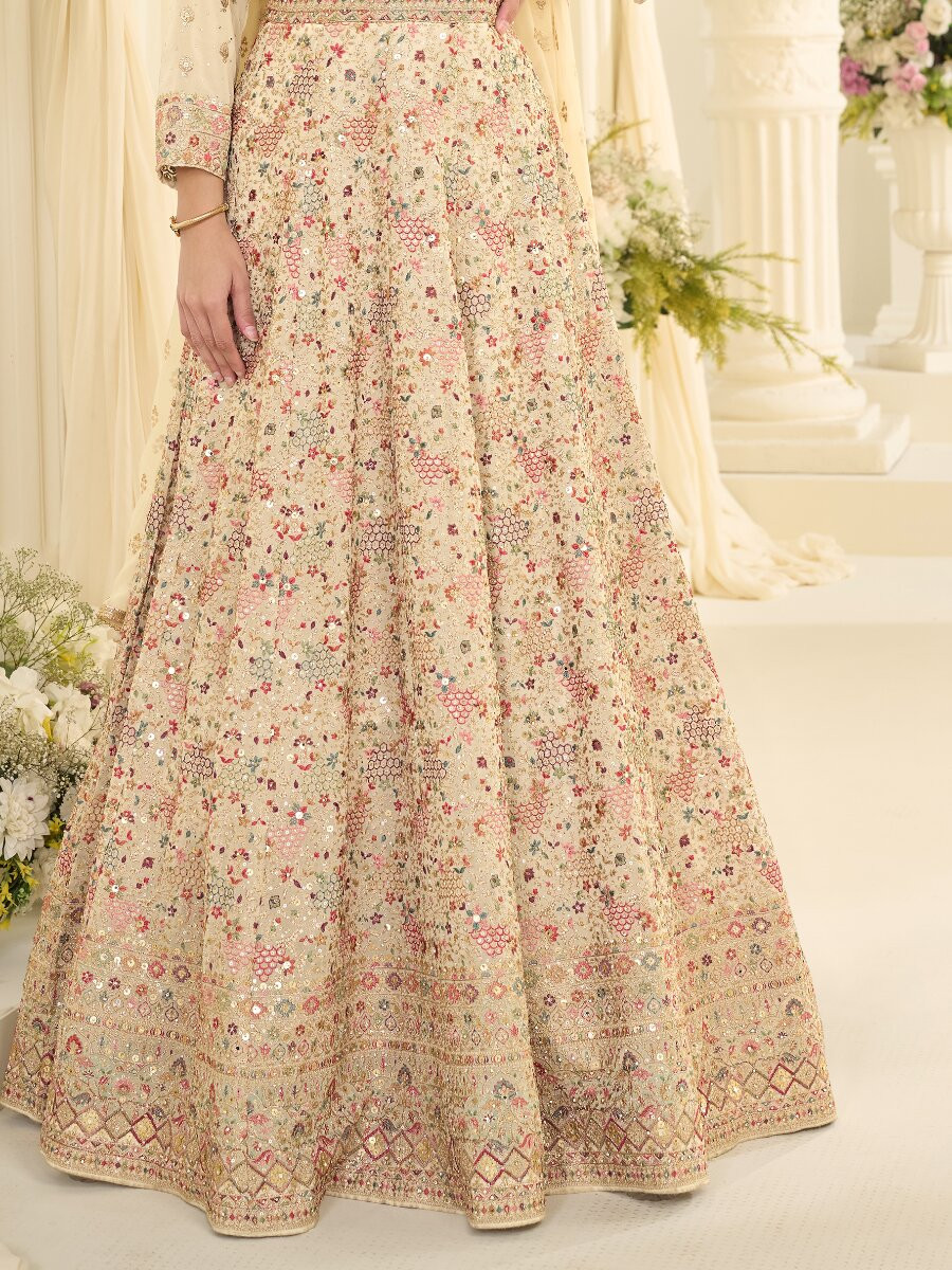 Off White Premium Real Georgette Embroidery Zari Sequins Wedding Festival Party Ready Anarkali Salwar Kameez