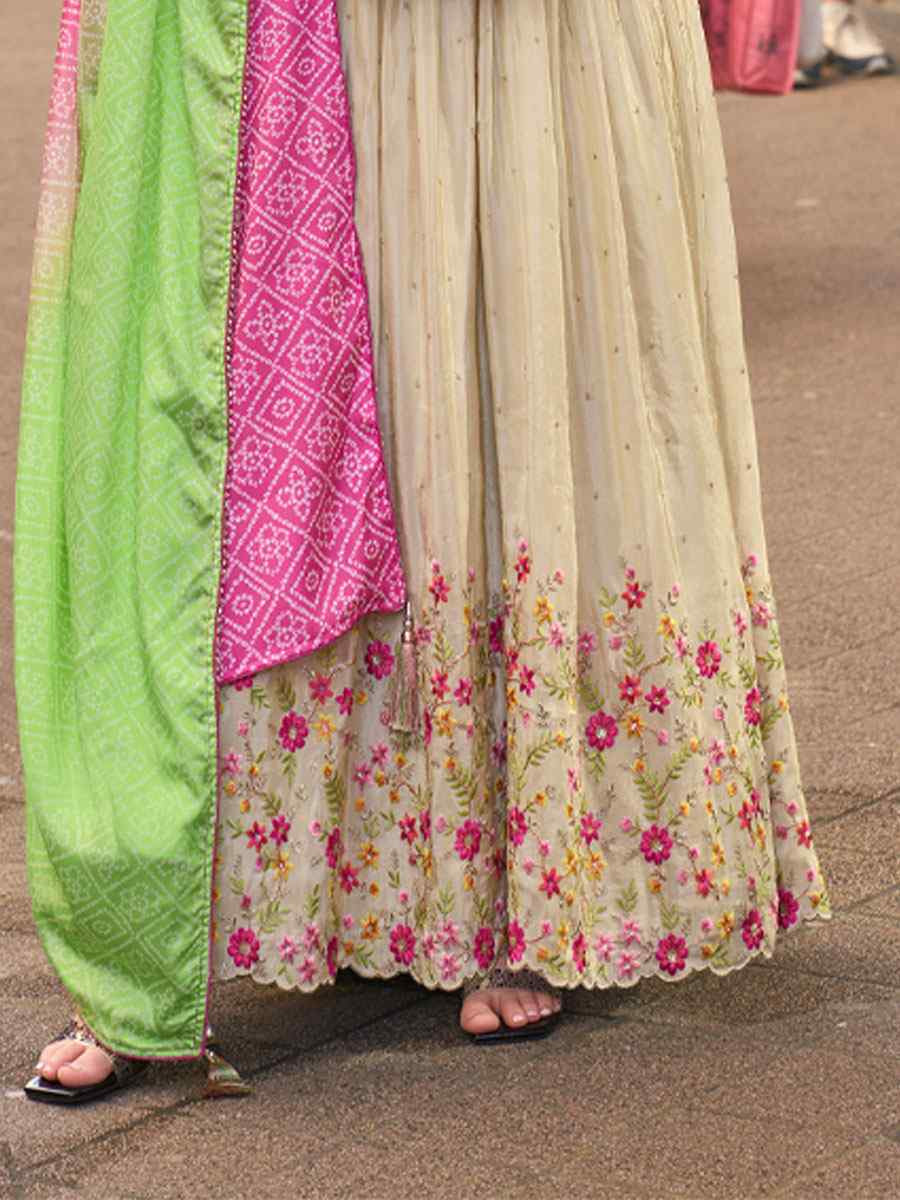 Off-White Premium Real Simar Silk Embroidered Festival Casual Gown Women Wear