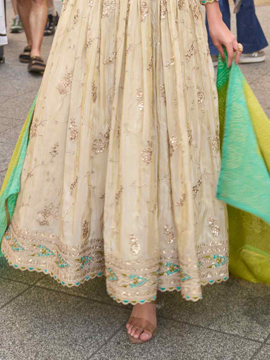 Off-White Premium Real Simar Silk Embroidered Festival Casual Gown Women Wear