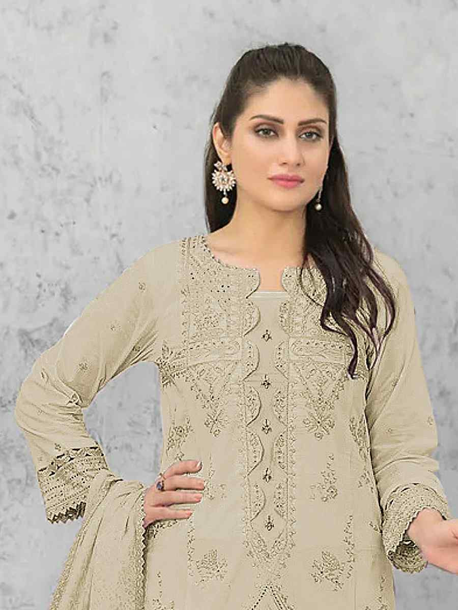 Off-White Pure Cambric Cotton Embroidered Festival Wedding Pant Salwar Kameez
