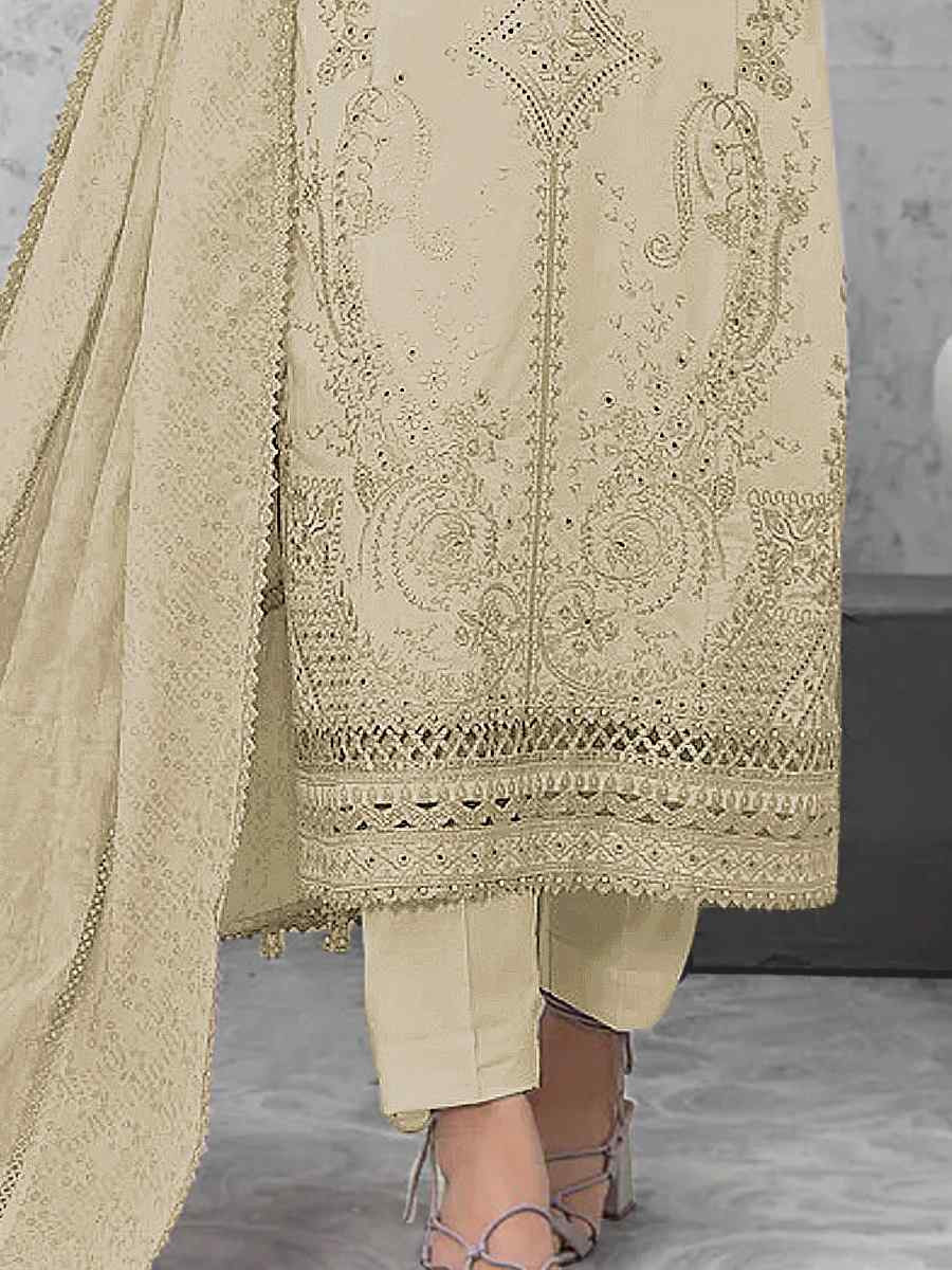 Off-White Pure Cambric Cotton Embroidered Festival Wedding Pant Salwar Kameez