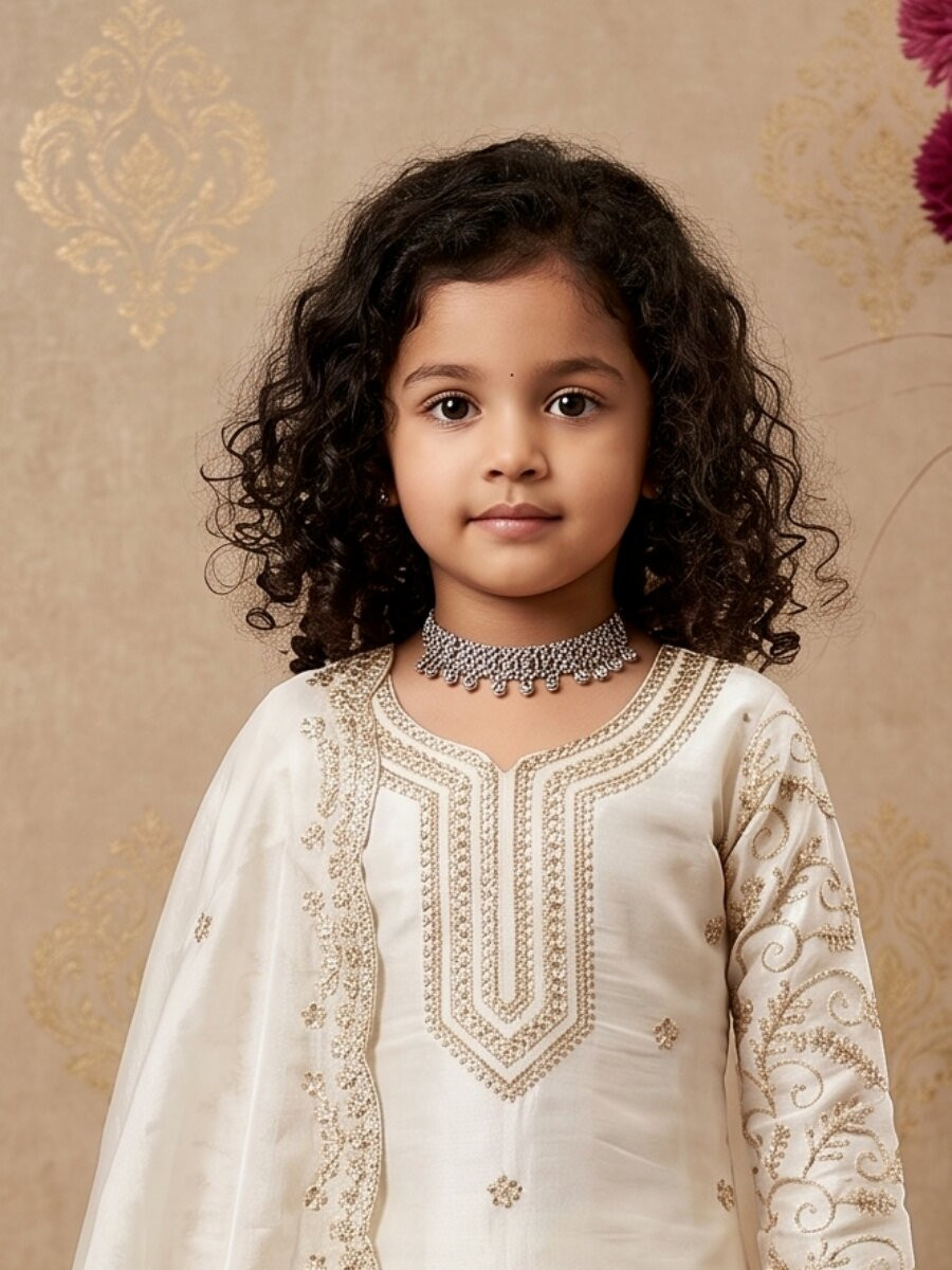 Off White Pure gmy silk Embroidered Sequins Ethnic Casual Festival Party Wedding Salwars Girls Wear