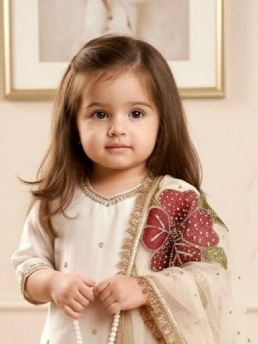Off White Pure Gmy Silk Embroidered Sequins Wedding Party Festival Ready Kurta Sharara Girls Wear