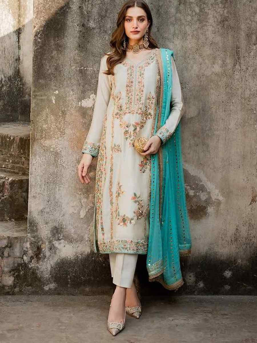 Off-White Pure Gmy Silk Embroidery Party Wedding Festival Casual Ready Pant Salwar Kameez