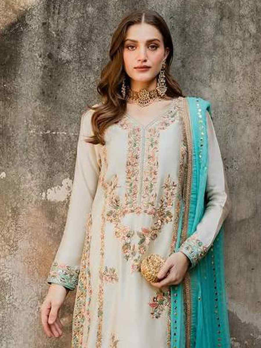 Off-White Pure Gmy Silk Embroidery Party Wedding Festival Casual Ready Pant Salwar Kameez