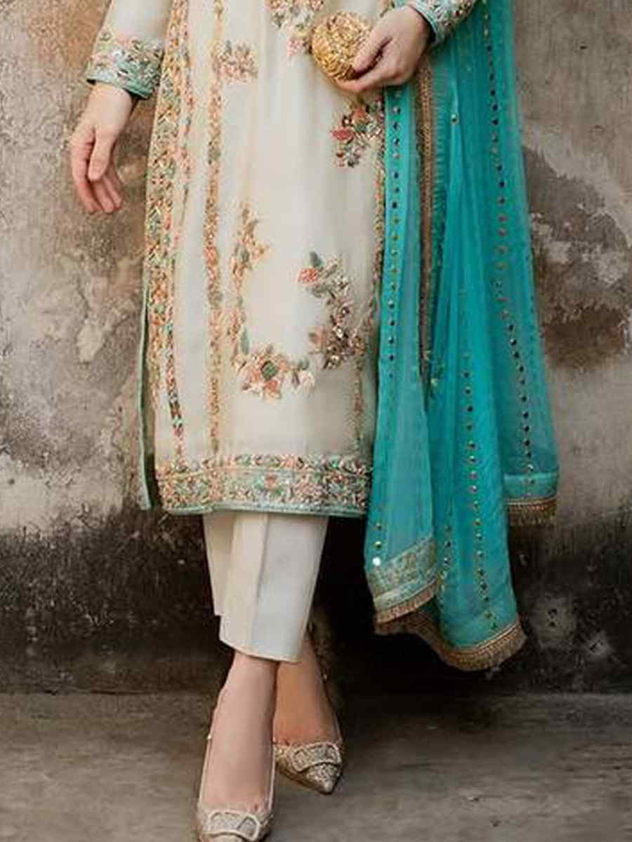 Off-White Pure Gmy Silk Embroidery Party Wedding Festival Casual Ready Pant Salwar Kameez